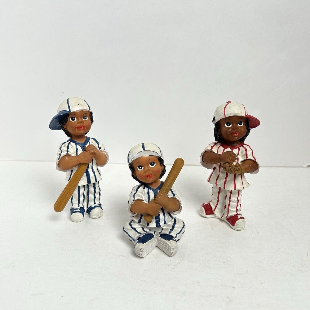 3 Porcelain Figurines USA Boy and Girls in baseball attire figurines